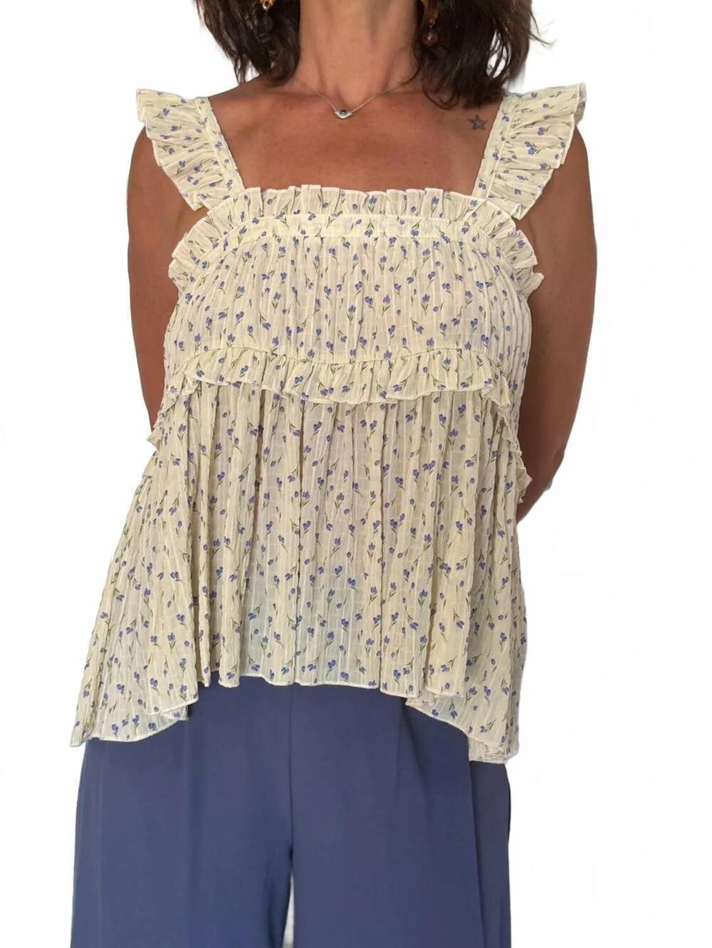 NEW BY TOGETHER ruffled print tank top in cream
